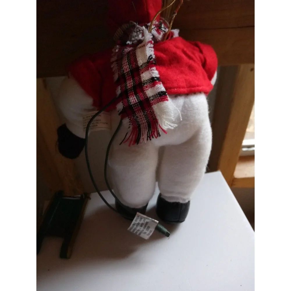 Santa's Best Snowman With Scarf Sled‎ Christmas Tree Ornament Plug In Animated